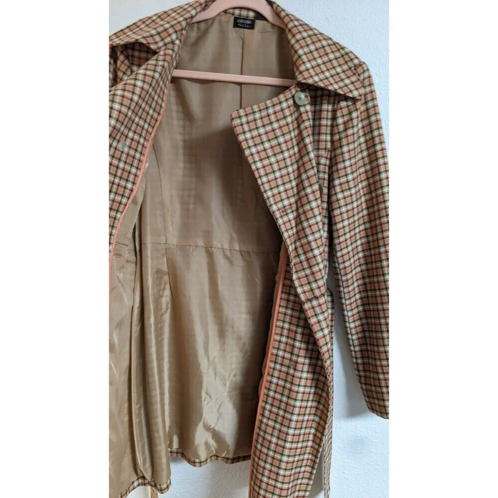 Women's NICOLE MILLER Plaid Belted Poly/Rayon Mid-Length Trench Coat Size 12 - Picture 8 of 9